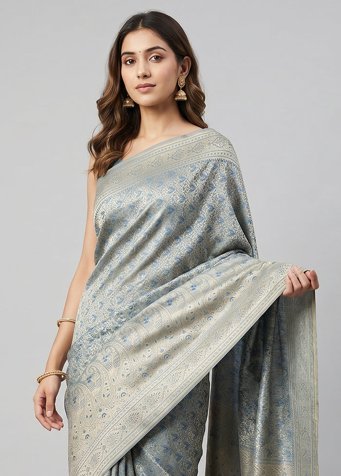 Cream Jamewar Silk Saree With Blouse Piece