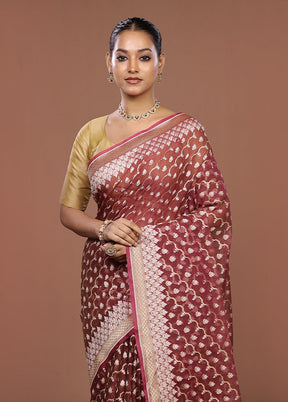 Maroon Kora Silk Saree With Blouse Piece