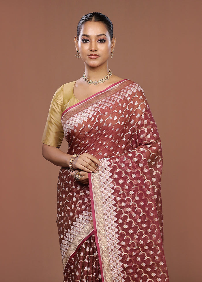 Maroon Kora Silk Saree With Blouse Piece