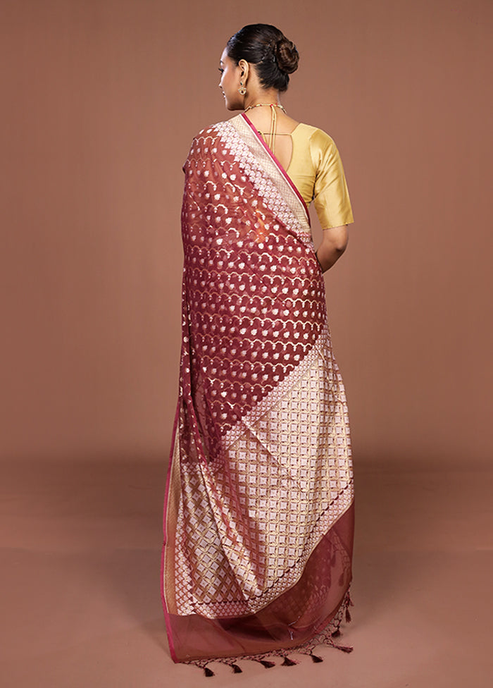Maroon Kora Silk Saree With Blouse Piece