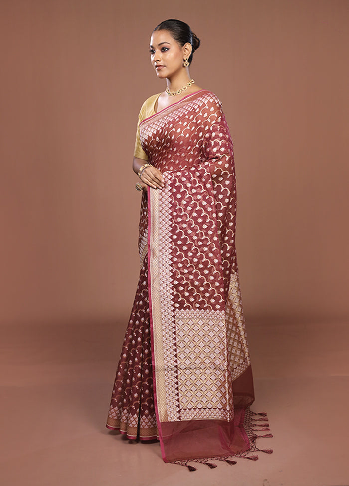 Maroon Kora Silk Saree With Blouse Piece