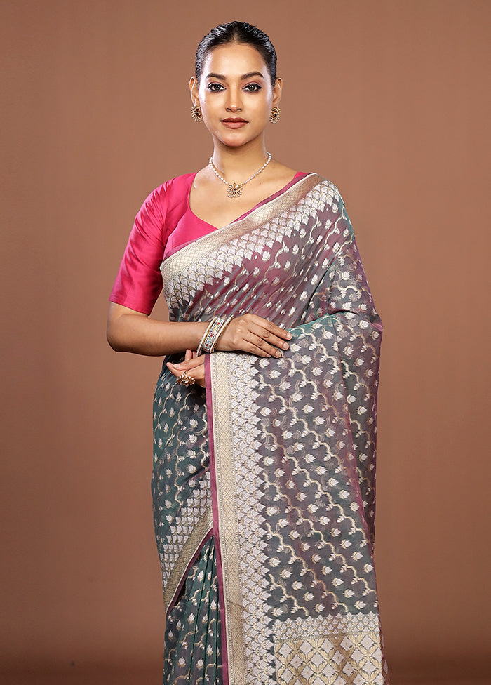 Grey Kora Silk Saree With Blouse Piece