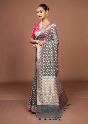 Grey Kora Silk Saree With Blouse Piece