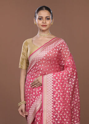 Pink Kora Silk Saree With Blouse Piece