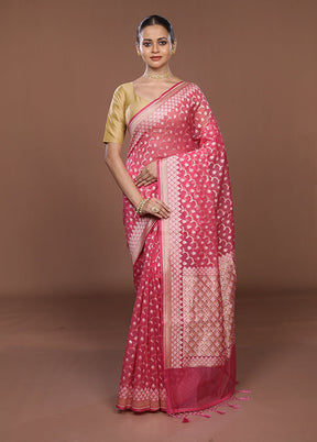 Pink Kora Silk Saree With Blouse Piece