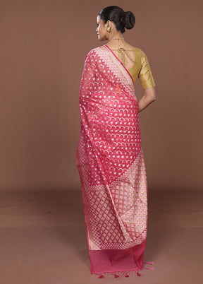 Pink Kora Silk Saree With Blouse Piece