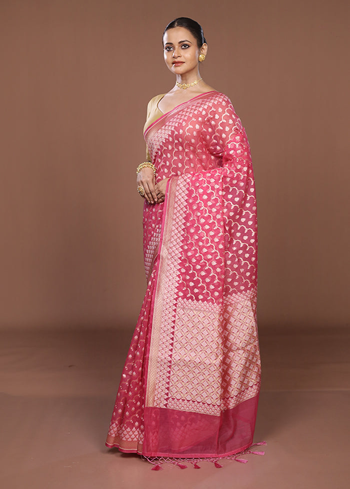 Pink Kora Silk Saree With Blouse Piece