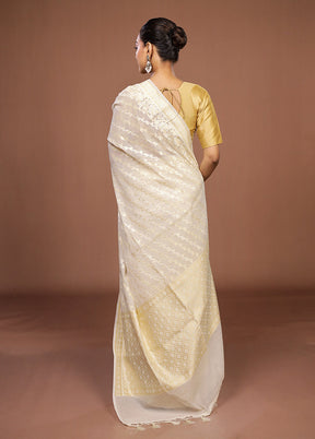 Cream Kora Silk Saree With Blouse Piece
