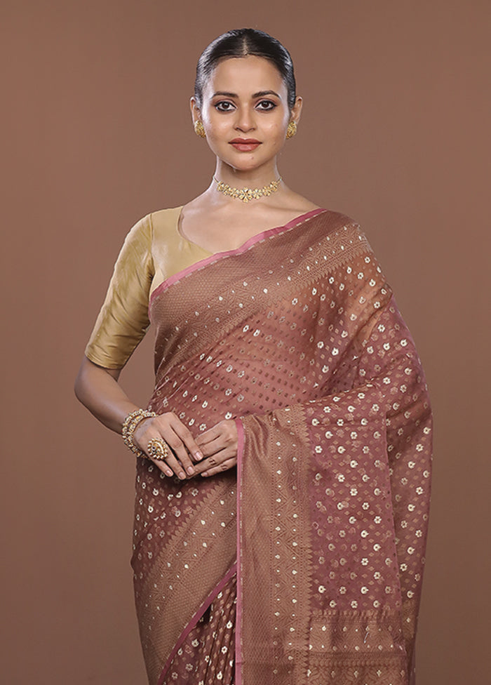Brown Kora Silk Saree With Blouse Piece