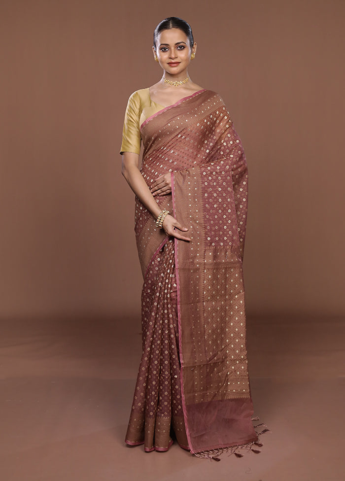 Brown Kora Silk Saree With Blouse Piece