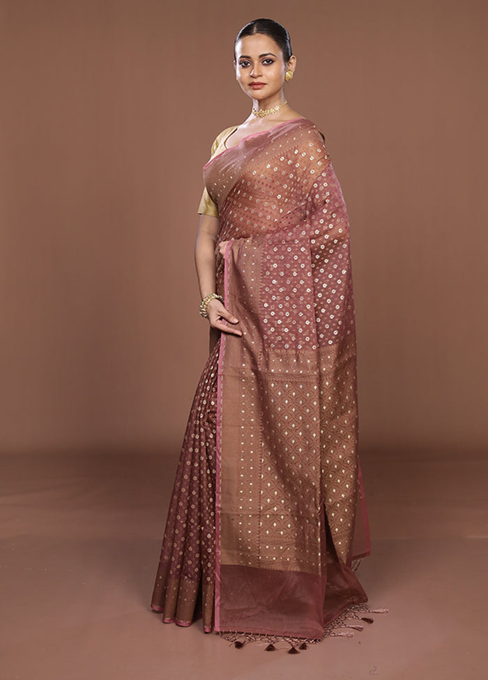 Brown Kora Silk Saree With Blouse Piece