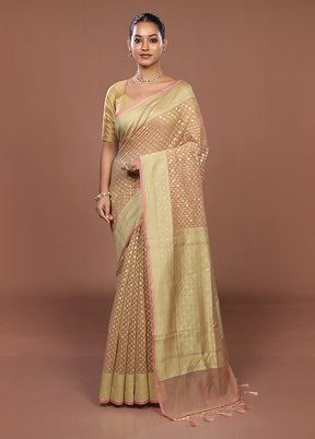 Cream Kora Silk Saree With Blouse Piece