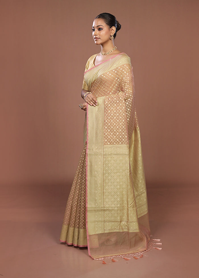 Cream Kora Silk Saree With Blouse Piece