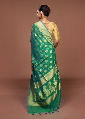 Green Kora Silk Saree With Blouse Piece