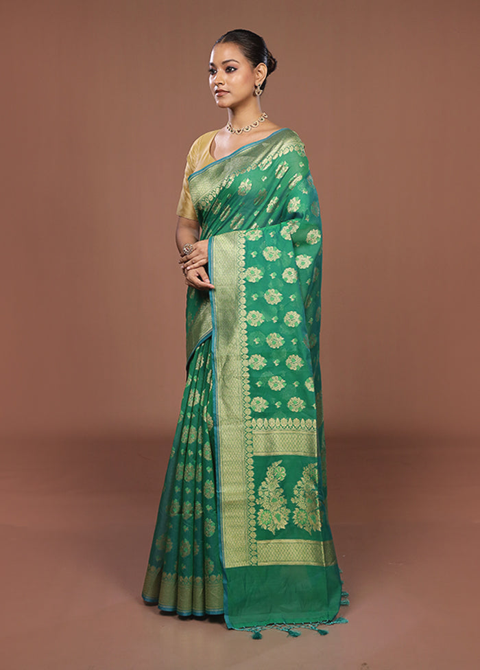 Green Kora Silk Saree With Blouse Piece