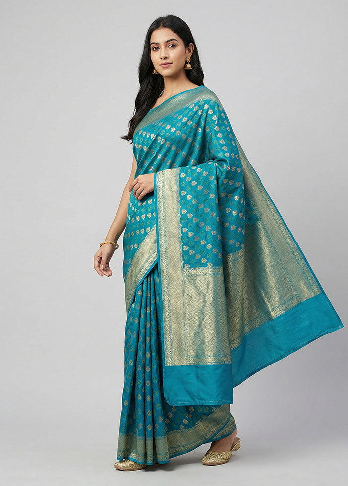 Blue Kora Silk Saree With Blouse Piece