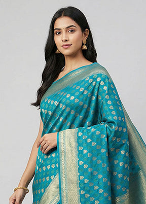 Blue Kora Silk Saree With Blouse Piece