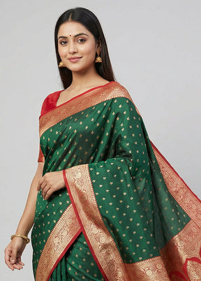 Green Katan Silk Saree With Blouse Piece