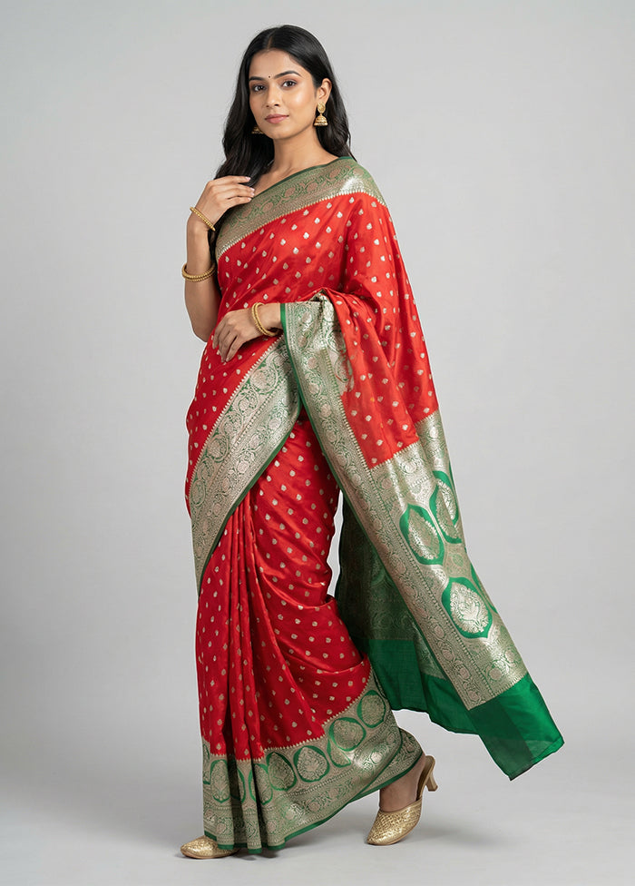 Red Katan Silk Saree With Blouse Piece