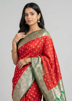 Red Katan Silk Saree With Blouse Piece