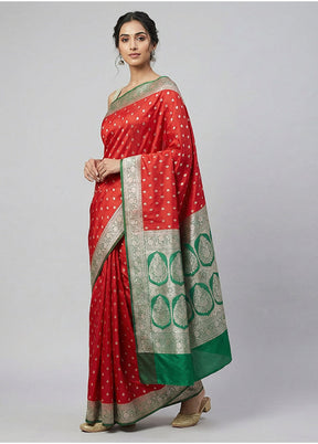 Red Katan Silk Saree With Blouse Piece