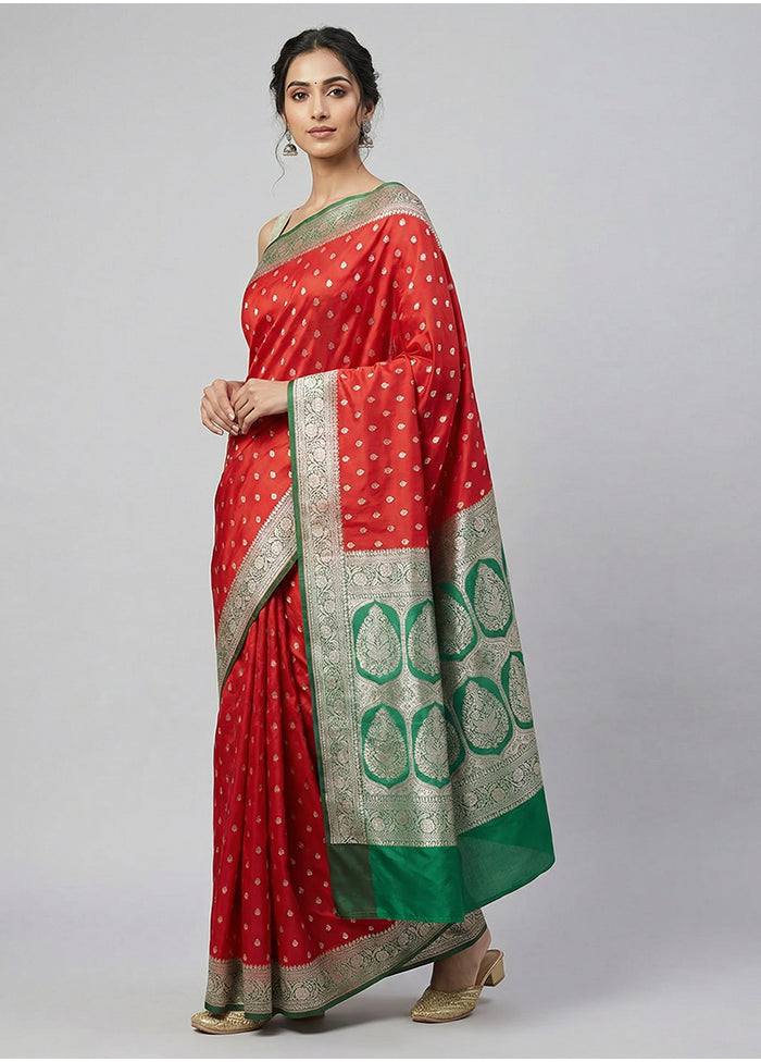 Red Katan Silk Saree With Blouse Piece