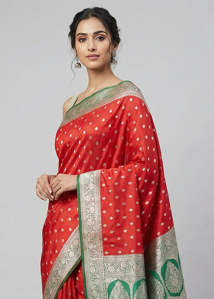 Red Katan Silk Saree With Blouse Piece