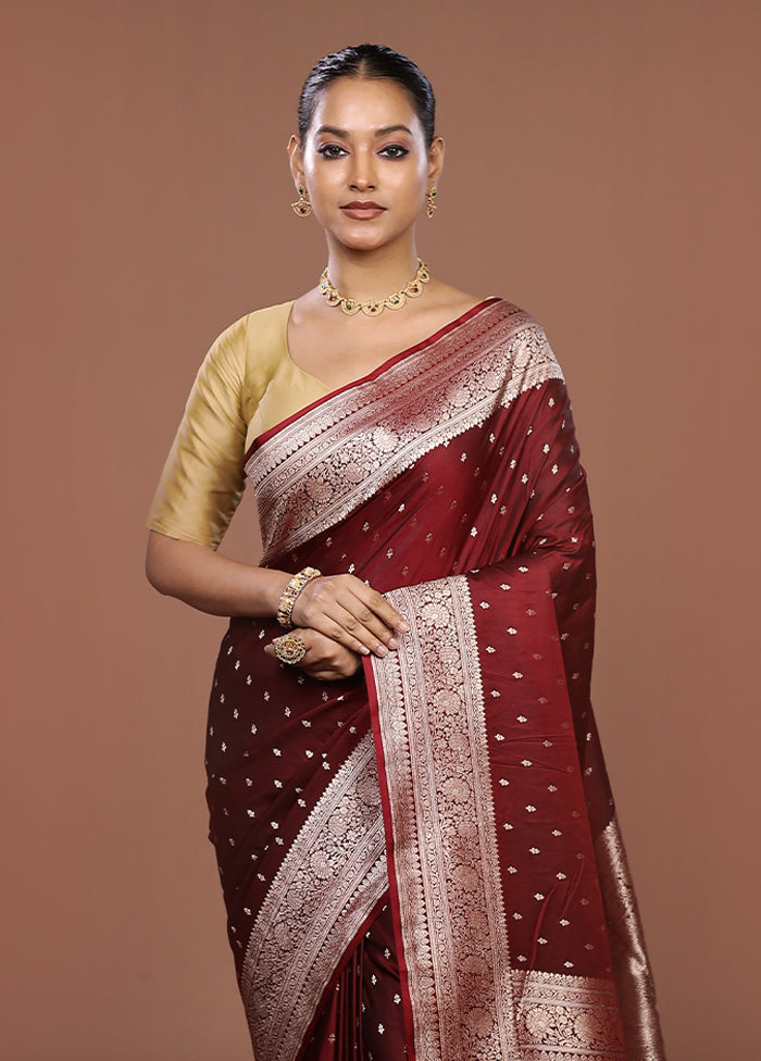 Maroon Katan Silk Saree With Blouse Piece