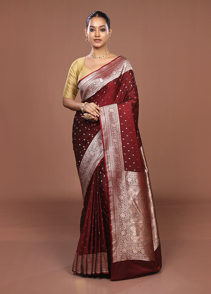 Maroon Katan Silk Saree With Blouse Piece