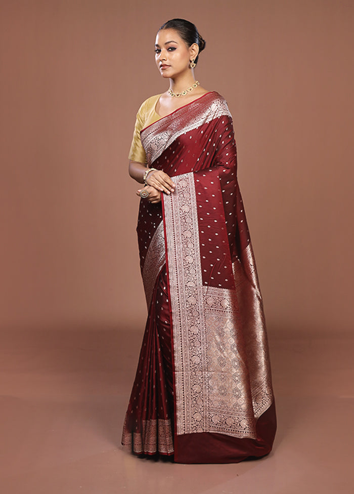 Maroon Katan Silk Saree With Blouse Piece