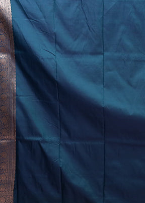 Blue Katan Silk Saree With Blouse Piece