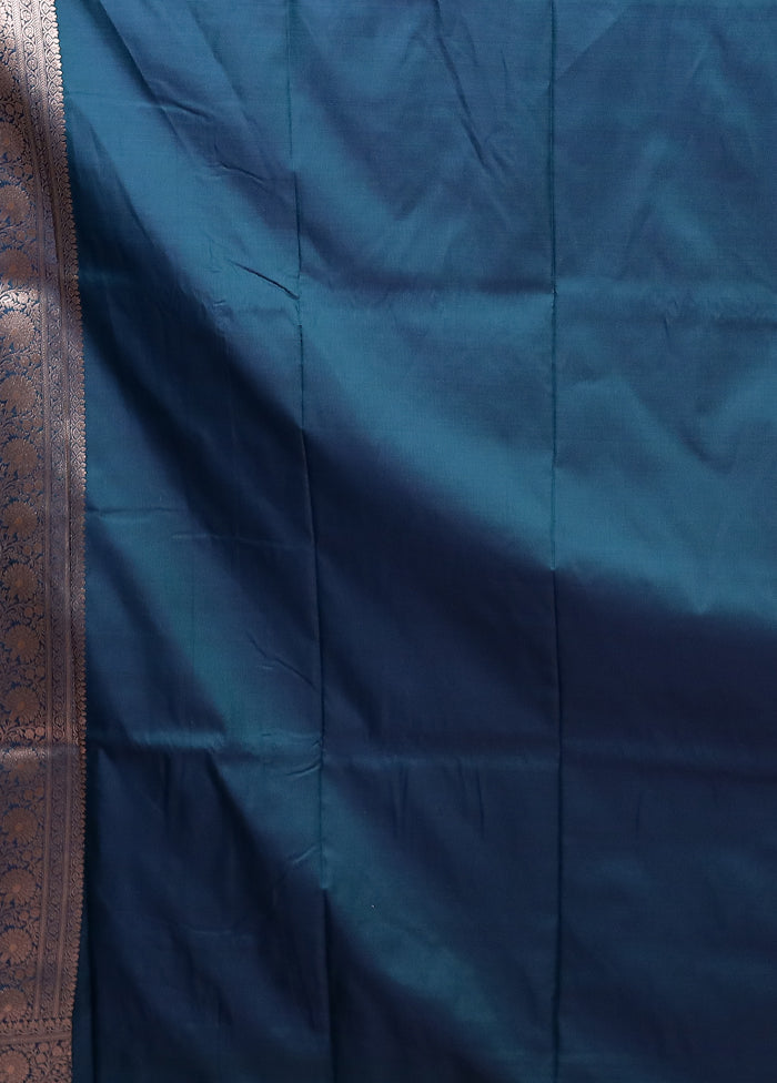 Blue Katan Silk Saree With Blouse Piece