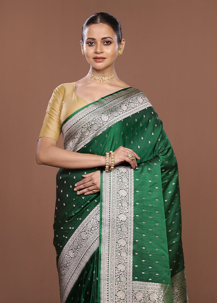 Green Katan Silk Saree With Blouse Piece