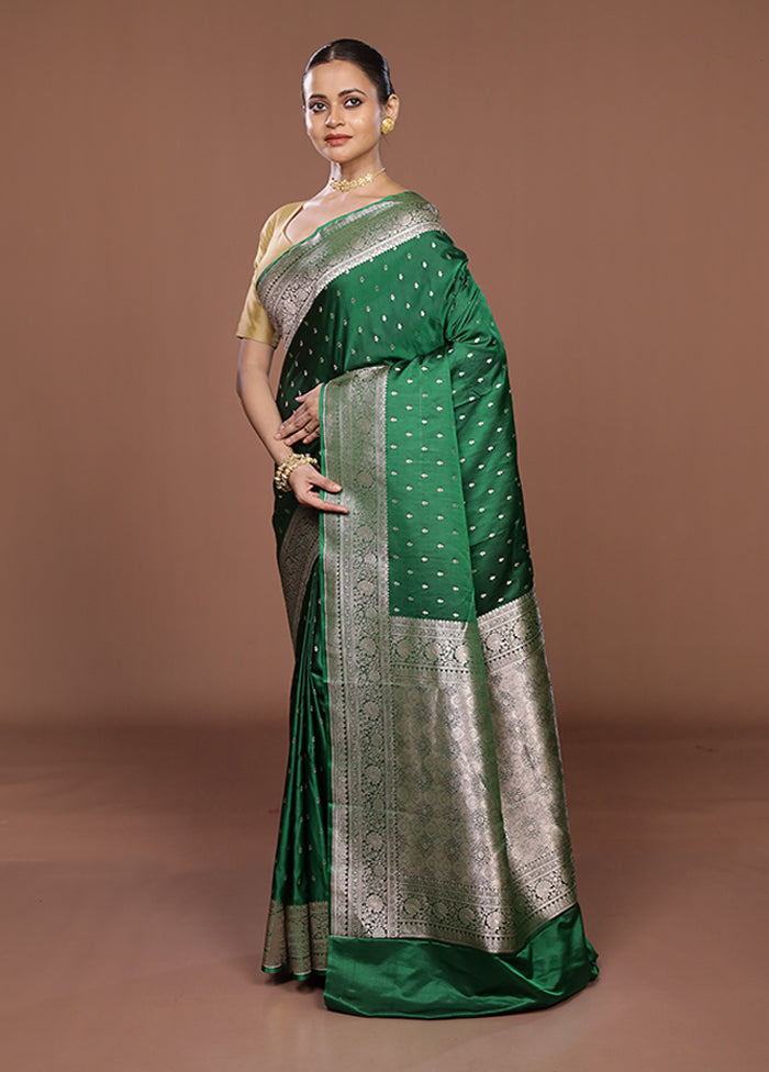 Green Katan Silk Saree With Blouse Piece