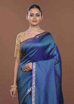 Blue Katan Silk Saree With Blouse Piece