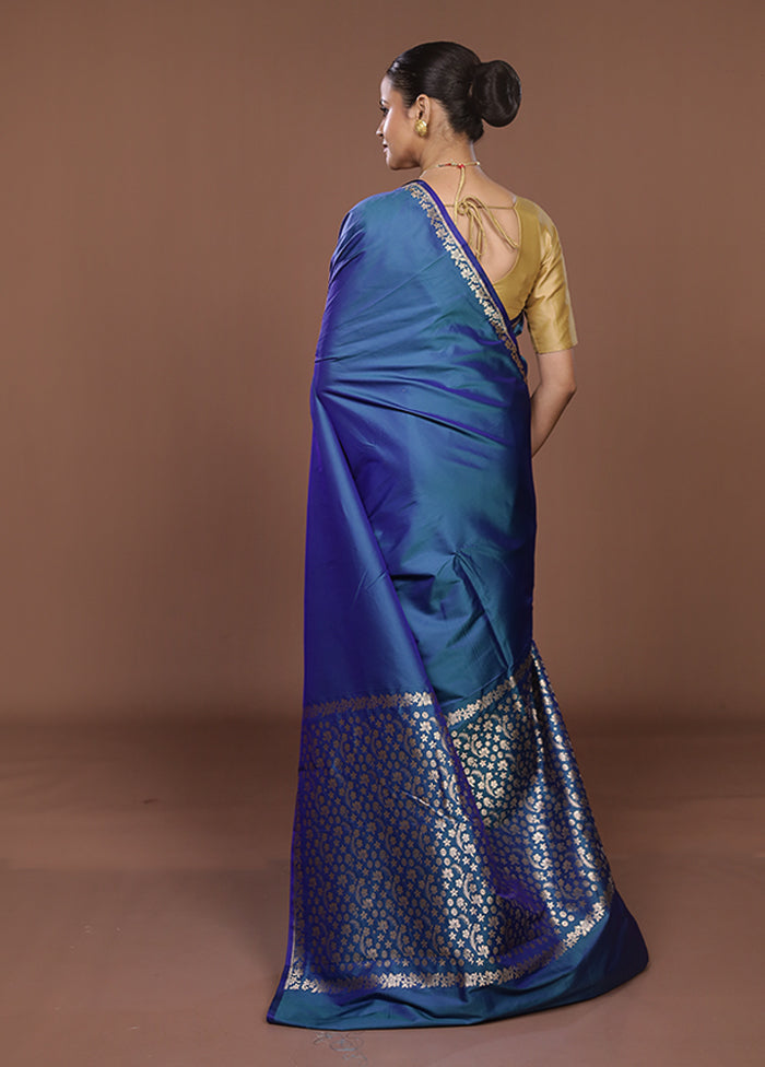 Blue Katan Silk Saree With Blouse Piece