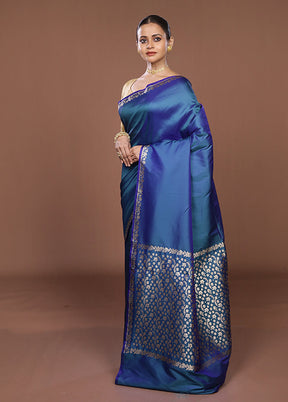 Blue Katan Silk Saree With Blouse Piece
