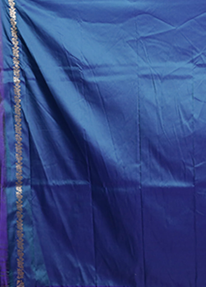 Blue Katan Silk Saree With Blouse Piece