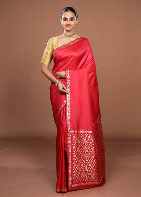 Pink Katan Silk Saree With Blouse Piece