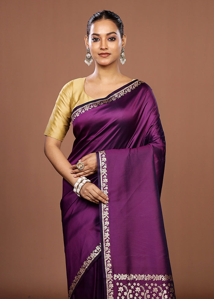 Purple Katan Silk Saree With Blouse Piece