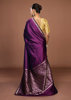 Purple Katan Silk Saree With Blouse Piece