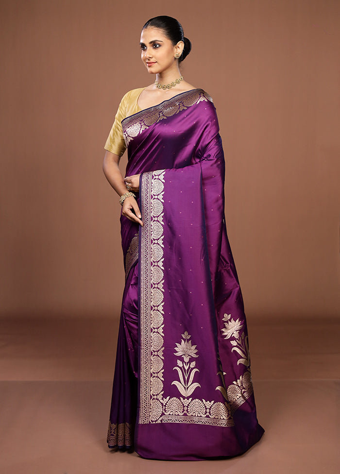 Purple Katan Silk Saree With Blouse Piece