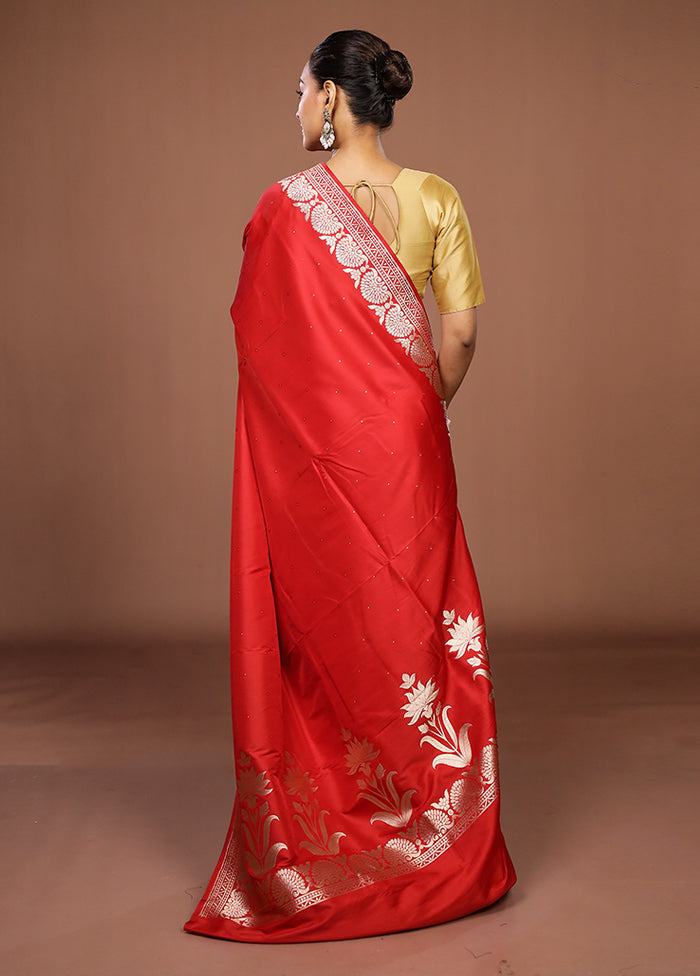 Red Katan Silk Saree With Blouse Piece