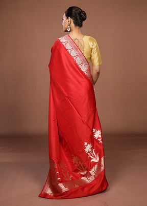 Red Katan Silk Saree With Blouse Piece