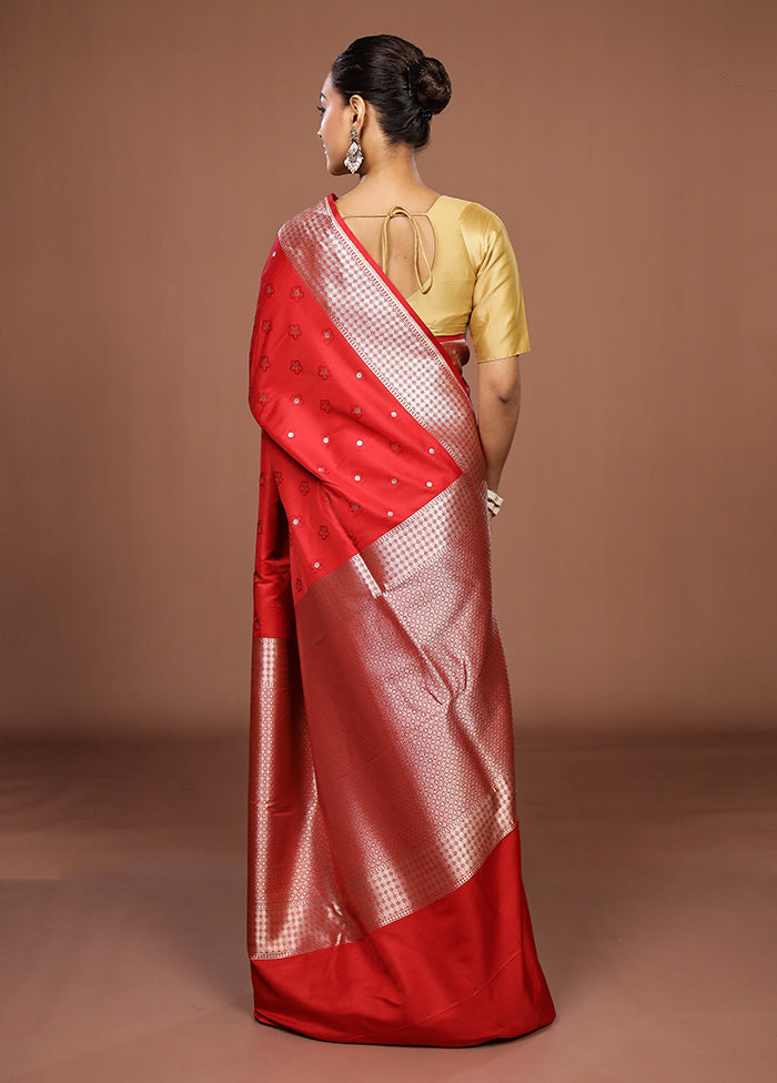 Red Katan Silk Saree With Blouse Piece