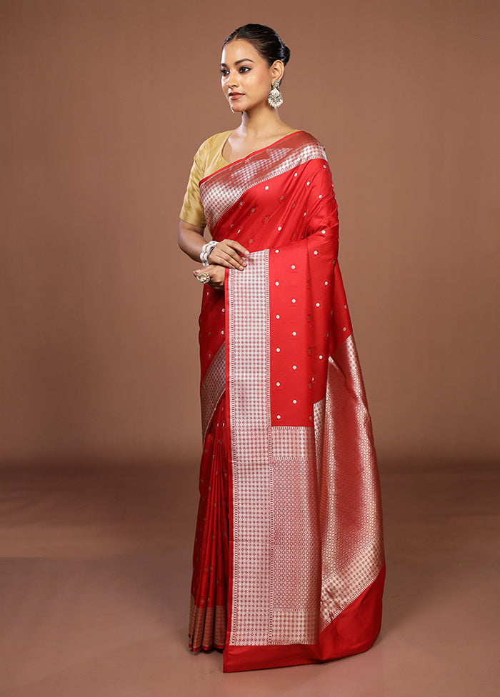 Red Katan Silk Saree With Blouse Piece