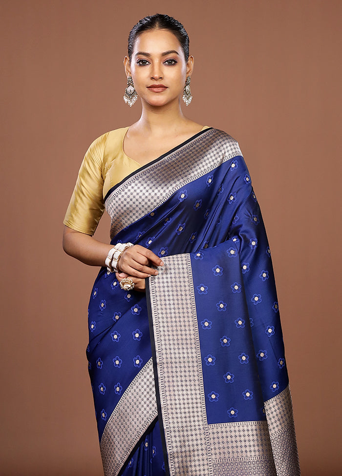 Blue Katan Silk Saree With Blouse Piece