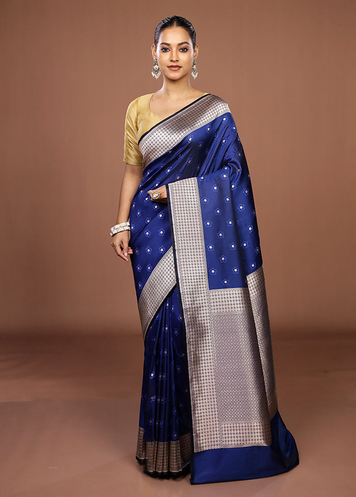 Blue Katan Silk Saree With Blouse Piece