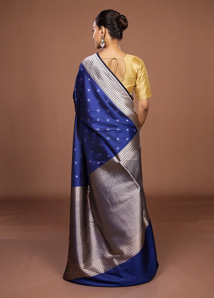 Blue Katan Silk Saree With Blouse Piece