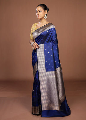 Blue Katan Silk Saree With Blouse Piece